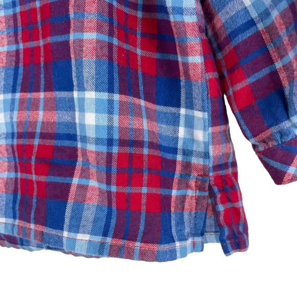J. Crew Mercantile Flannel Plaid Popover Shirt Top Ruffle Blue Red Size XS - Picture 7 of 11